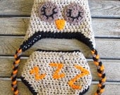 Sleepy Time Owl Diaper Cover & Hat Set  (Newborn - 3 months)