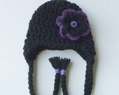 Chunky Black 'n Purple Flower Hat w/ Braids - Can be made ANY COLOR(s) - Newborn / 3-6 / 6-12 mo sizes