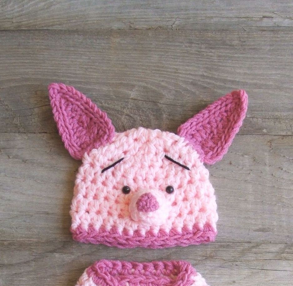 Piglet / Pig HAT ONLY -  inspired by Winnie the Pooh - Newborn (0-3, 3-6, 6-12 Months Sizes)