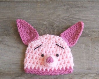Piglet / Pig HAT ONLY -  inspired by Winnie the Pooh - Newborn (0-3, 3-6, 6-12 Months Sizes)