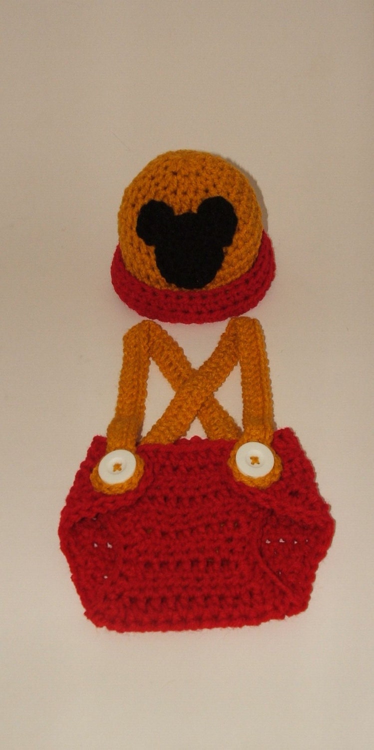 Mickey Mouse Inspired Diaper Cover & Hat Set, Newborn - 3 Months
