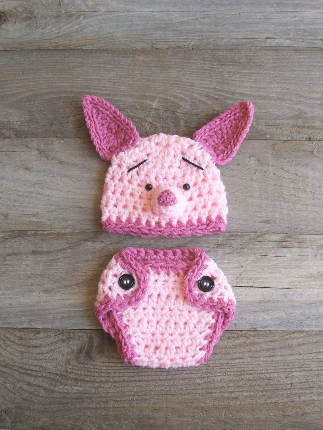 Piglet / Pig Hat & Diaper Cover Set, inspired by Winnie the Pooh (NEWBORN or 3-6 Month size)