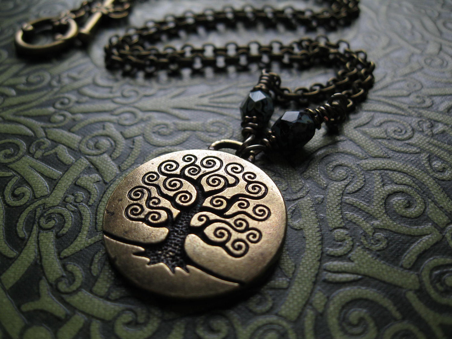 Tree of Life Necklace in Brass. Klimt Inspired. Yggdrasil. Wicca Pagan Spiral.