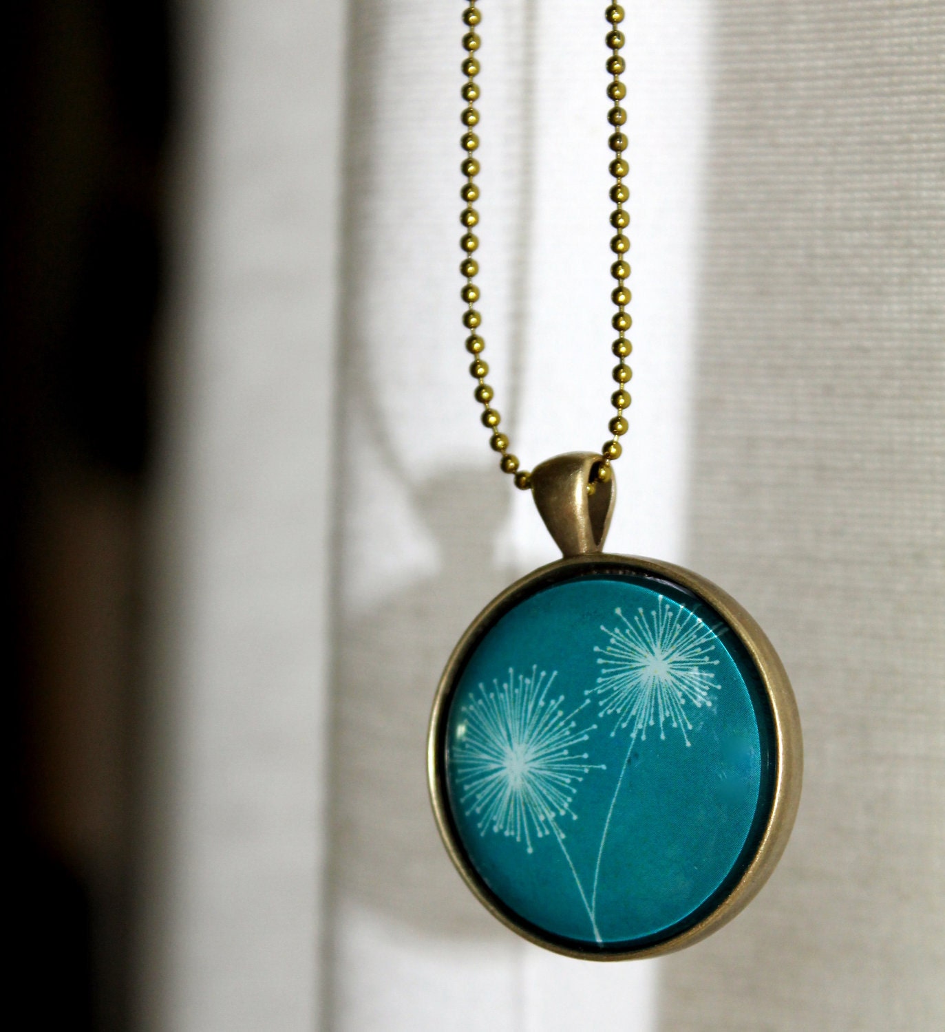 Dandelion - Wearable Art Necklace - Teal and White