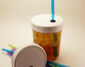 4 pack Reusable ToGo Cup Wide Mouth Ball Mason Jar Lid With Color Straw Earth Day Adult Sippy Cup
