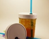 Reusable ToGo Cup Wide Mouth Ball Mason Jar Lid With Color Straw Ecofriendly