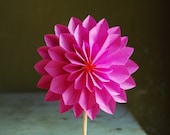Hot Pink Dahlia, Mothers day Gift, Paper Flower Ornament, Origami Flower on a stem