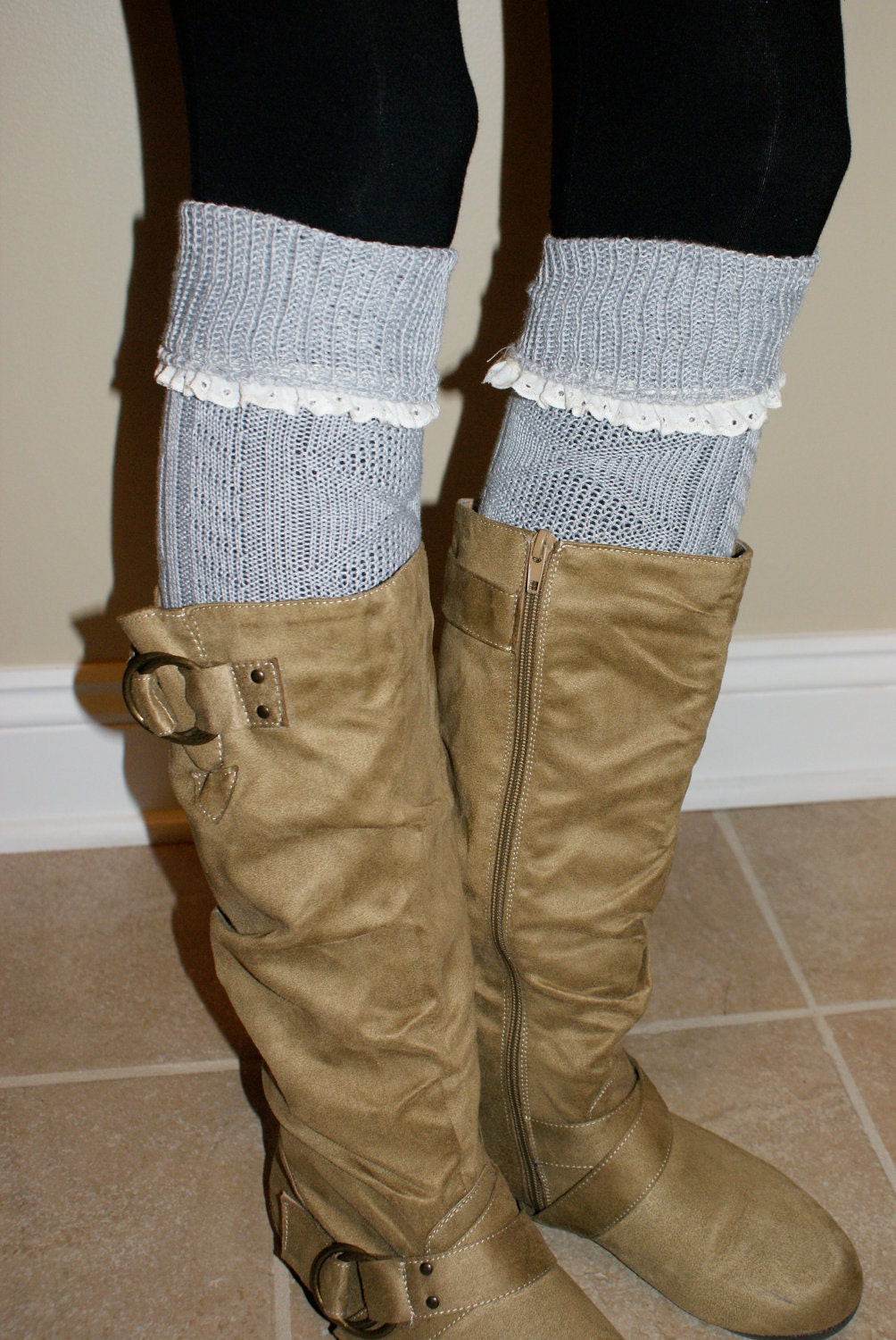 Spring Light Gray Fold Over Leg Warmer