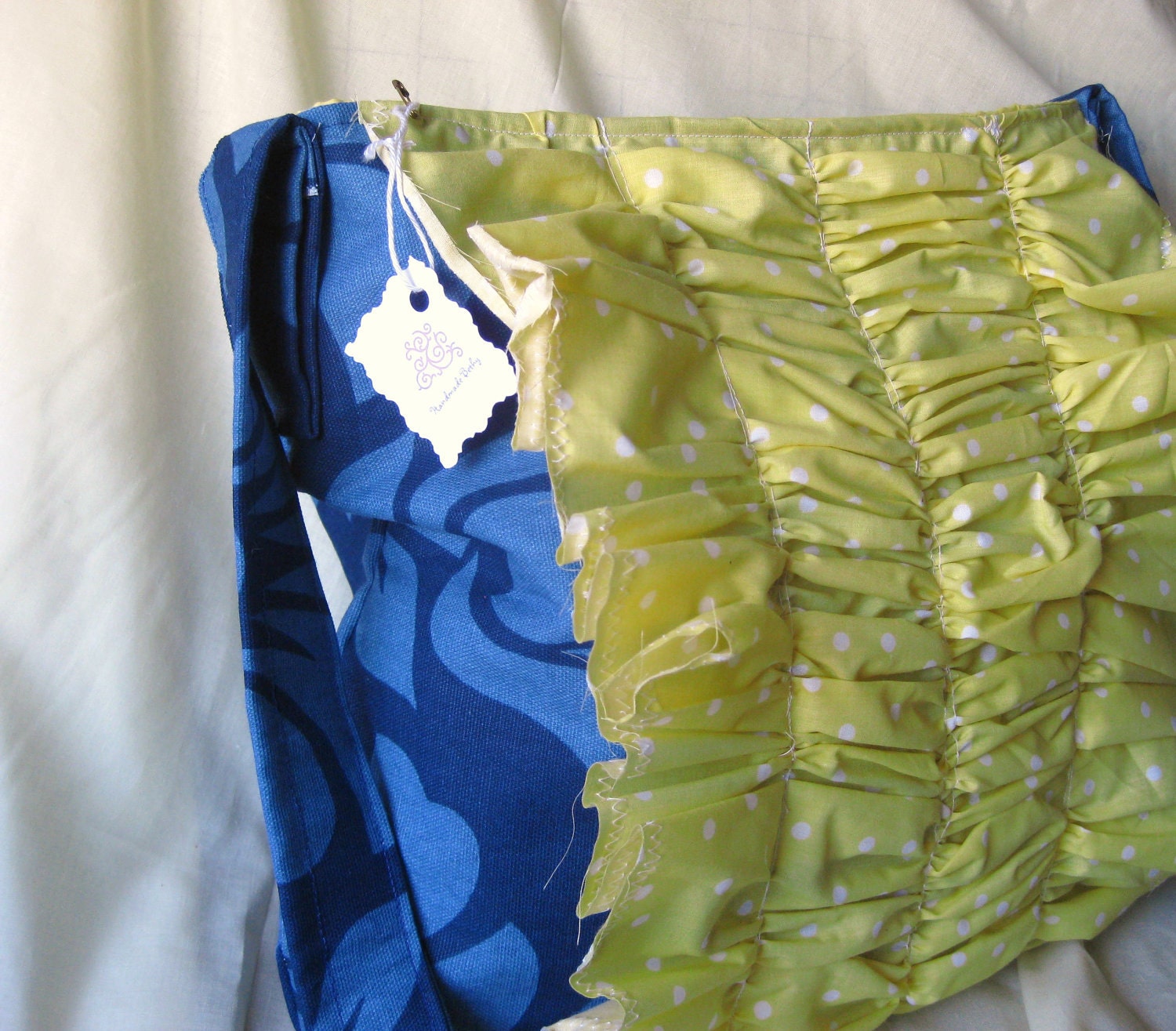 Blue Flowers and Yellow Polka Dot Ruffles Purse/Cross Shoulder Bag