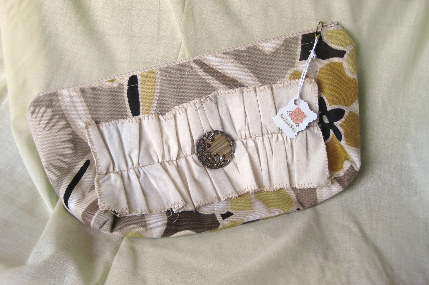 12" Tan, Yellow and Brown Hippie Chic Ruffle Clutch