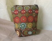 Small Cosmetic Bag - Red, Brown, Orange and Green Dots