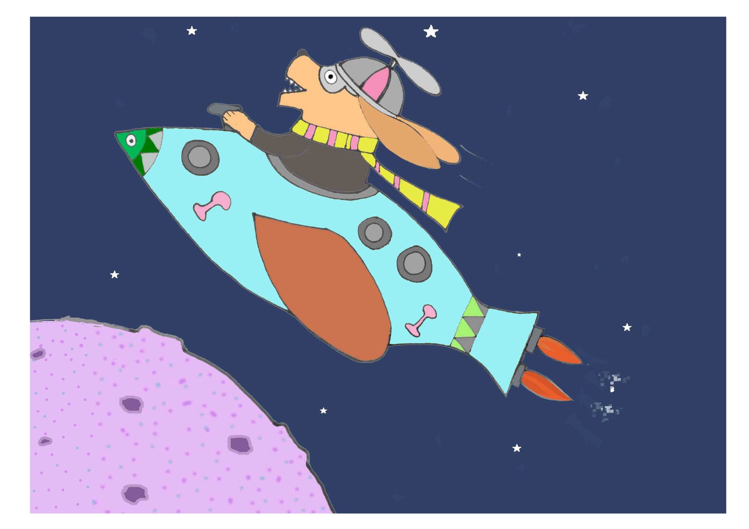 Space Dog Children's Illustration Art print