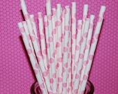 100 pink  polka dot paper drinking straws -  with FREE Blank Paper Flags.  See also - "Personalized" flags option.
