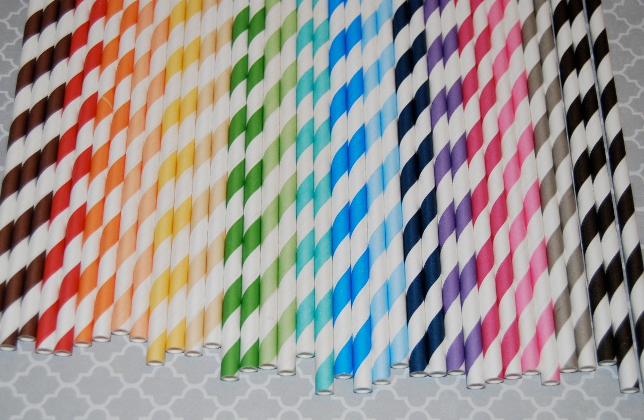 25 barber striped paper drinking straws - you pick colors and designs -  FREE Blank Flags.  See - "Personalized" flag option.