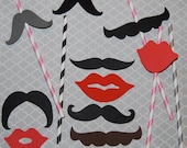 50 mixed Mustaches & Lip Cut Outs - Photo Booth Props - Party Decorations - Garland - Cake Toppers -  party straws - wedding shower parties
