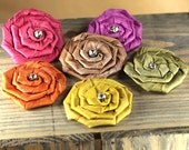 Fabric Flowers - Allure Jewel Mix 553128 - Coiled satin fabric flowers with a crystal center - yellow pink orange brown green purple