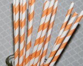 25 extra long soda bottle  orange and white stripe paper drinking straws -  with FREE Blank Flags.  See also - "Personalized" flags option.