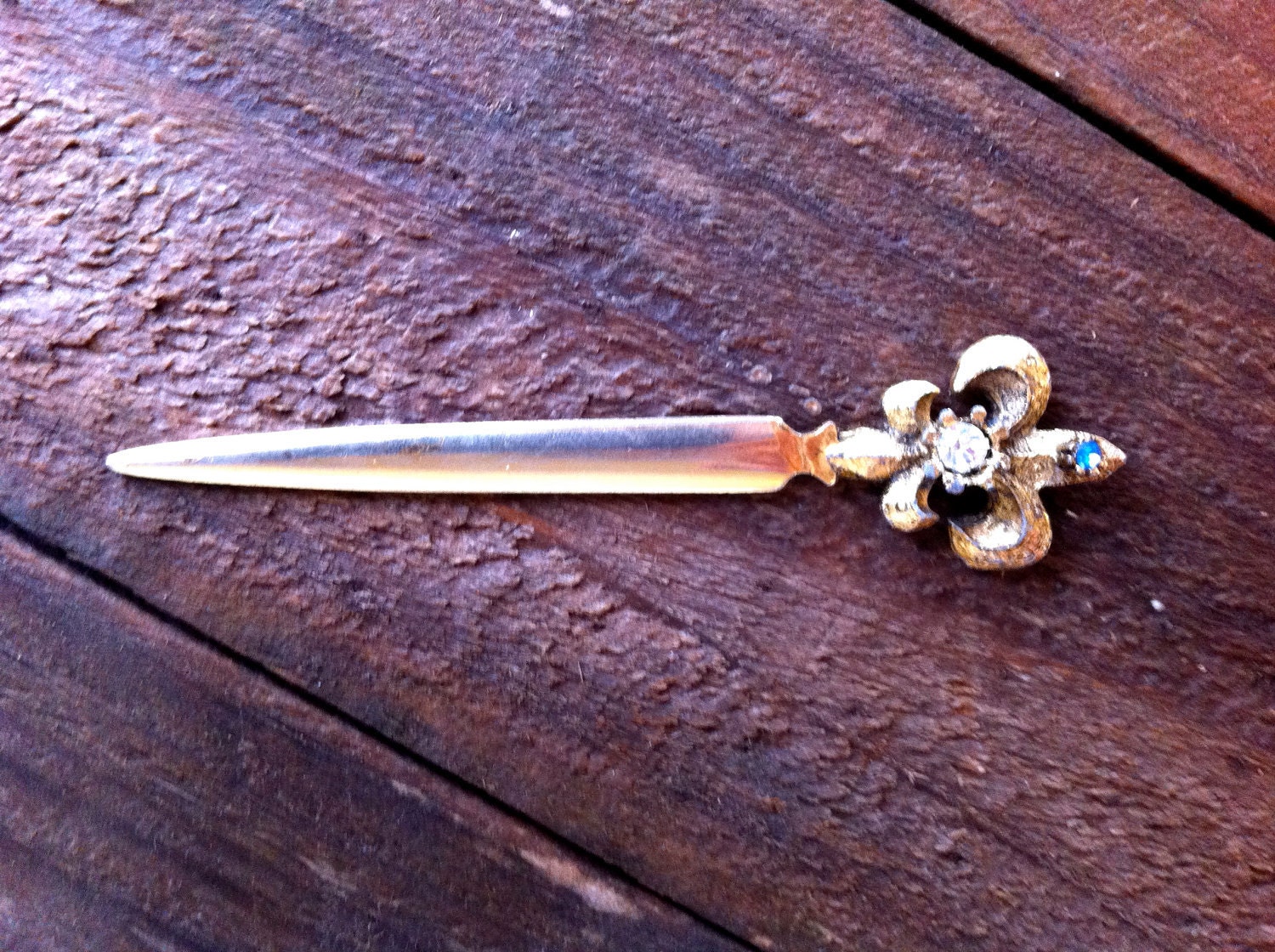Jeweled Letter Opener Fleur de Lis Gold by twovagabondsvintage