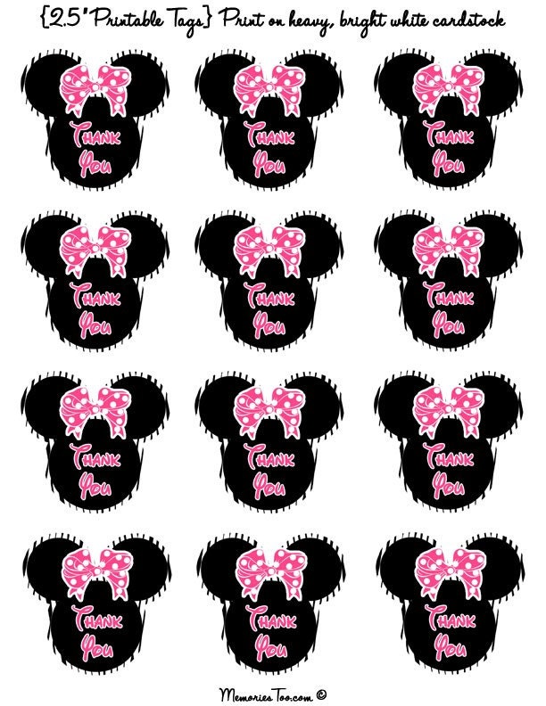Zebra Minnie Printable Thank You Party Tags