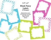 Polka Dots & Stripes Fancy Blank Printable Party Labels Lime Pink Turquoise Matching Items Available DIY