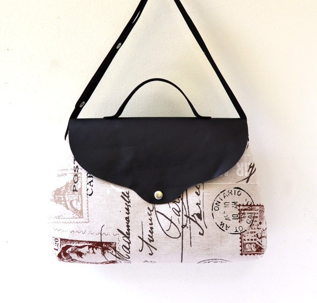 Postcard Printed Cotton - Canvas - Leather Messenger, Handbag, Shoulder Bag, Portfolio, Notebook, Netbook Bag, School Bag...