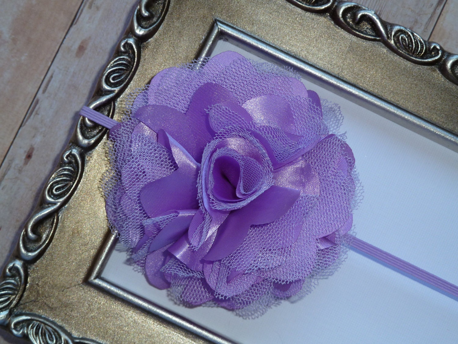 Flower Headband - Baby Flower Headband - Girl Flower Headband - Lavender Satin and Tulle Mesh