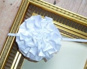 Flower Headband - Baby Flower Headband - Girl Flower Headband - White Satin Fabric Puff