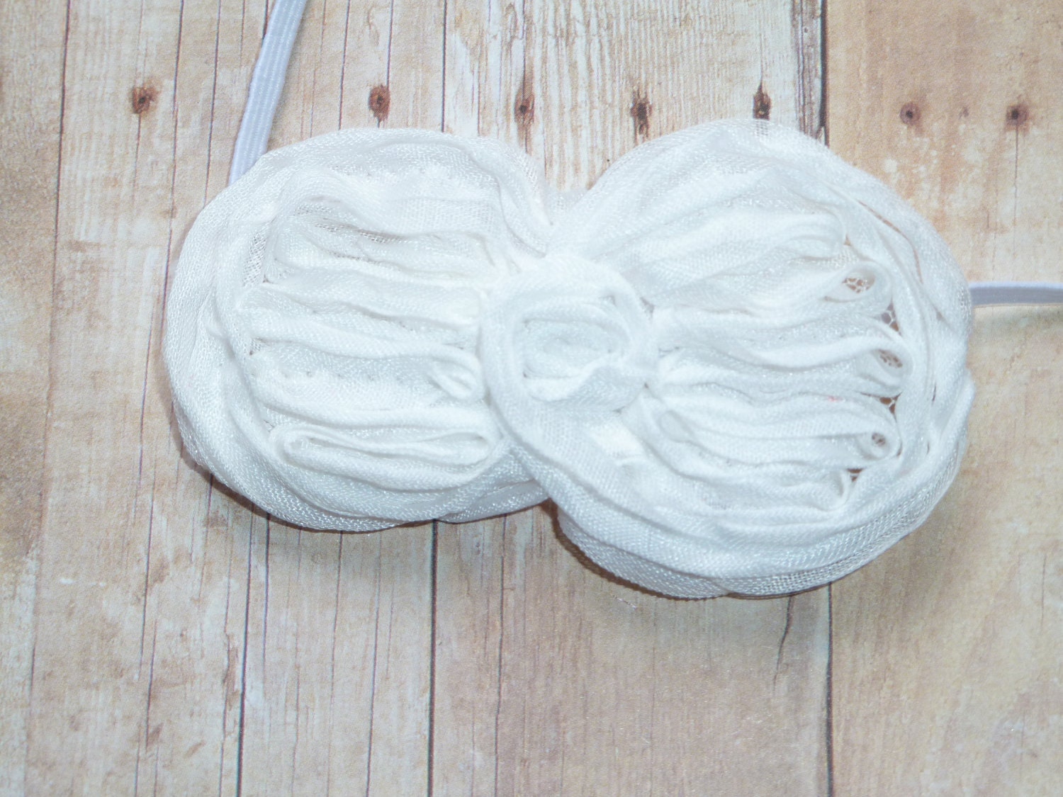 Baby Flower Headband - Girl Flower Headband - Chiffon Headband - Antique White Chiffon Bow
