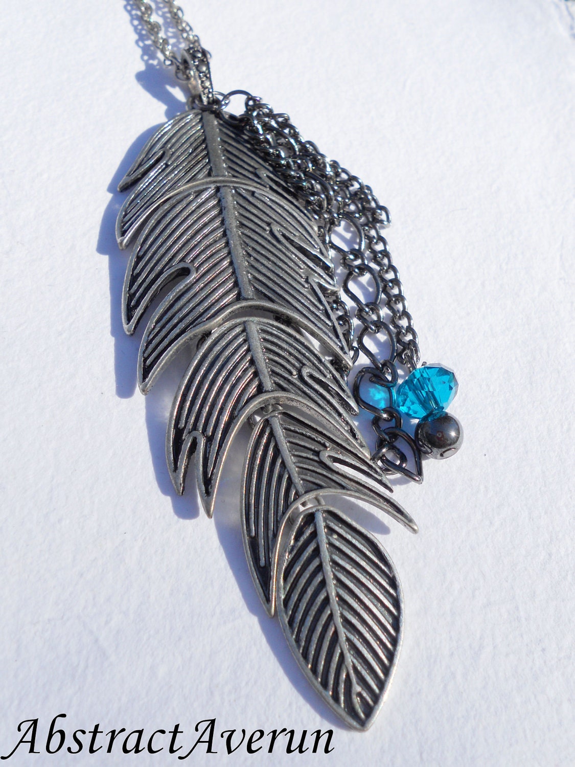 Hinged Feather Necklace - OOAK - Dangle Charm Necklace - Long, Metal, Necklace
