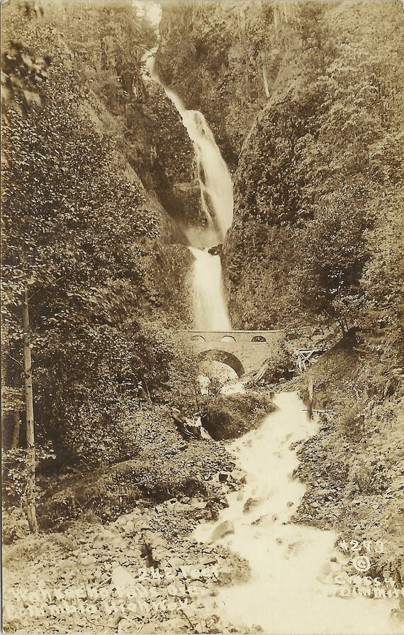 Antique RPP Real Photo Postcard - Wahkeena Falls Portland Oregon - Sienna
