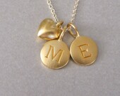 2 Gold Initial & Mini Heart Charm Necklace