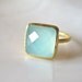 24K Gold Vermeil Aqua Chalcedony Ring - Size 6
