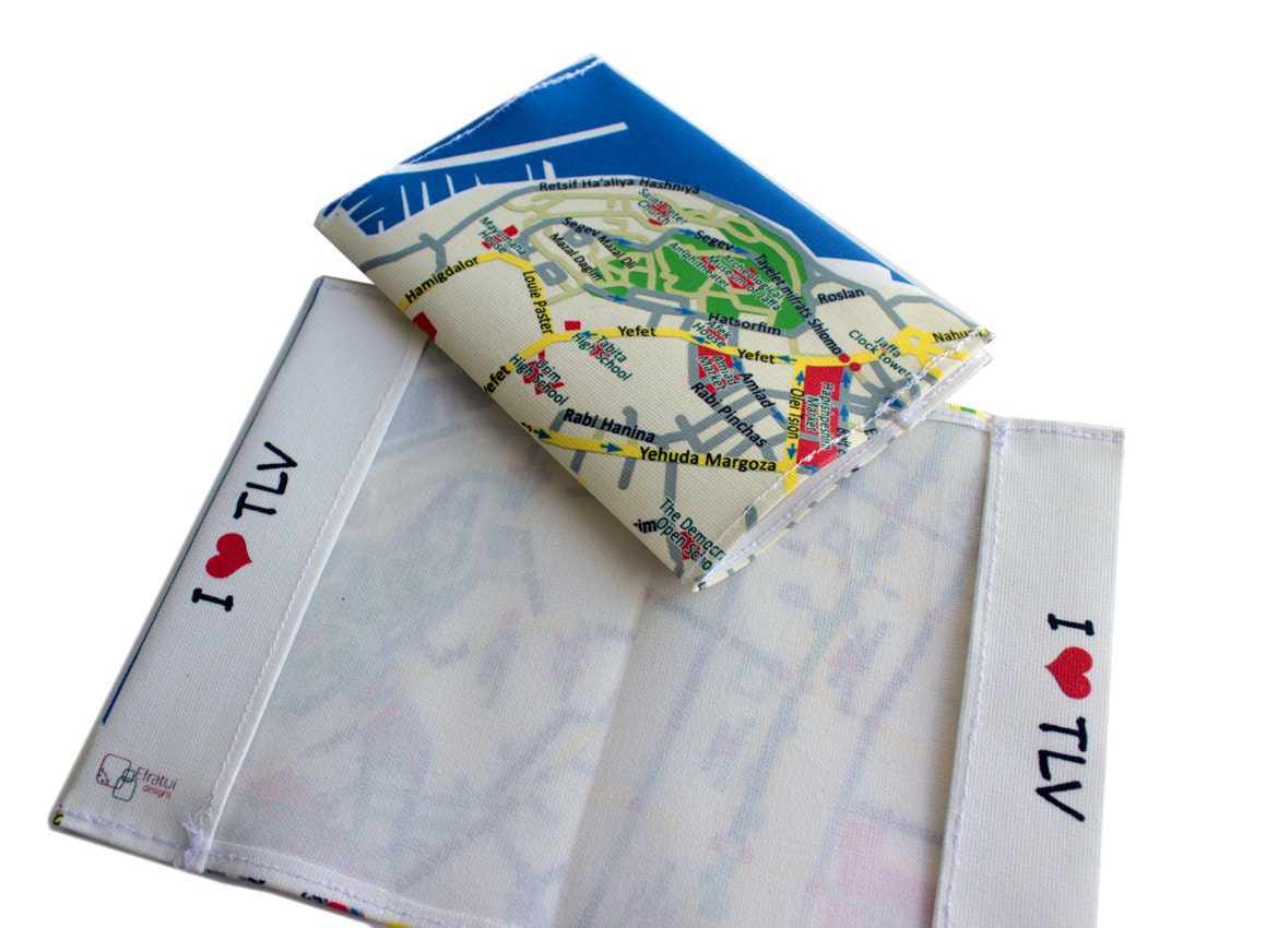 TEL AVIV MAP passport cover passport holder passport case for travellers printed fabric
