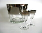 Silver Rimmed Glasses Dorothy Thorpe Era Ice Bucket Ombre Mid Century Modern Retro Mod 3pc Set French New Year's Eve Glassware