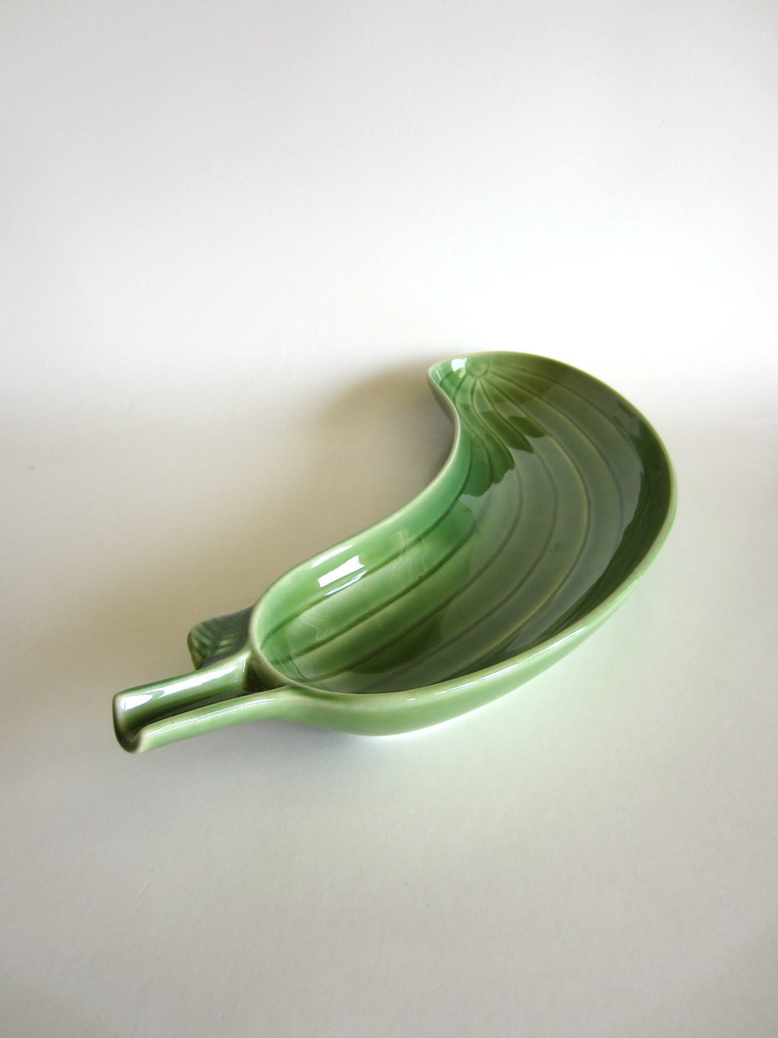 Gustavsberg Zucchini Dish Bowl Green Swedish Mid Century Modern Pottery possibly Stig Lindberg Cucumber Pickle
