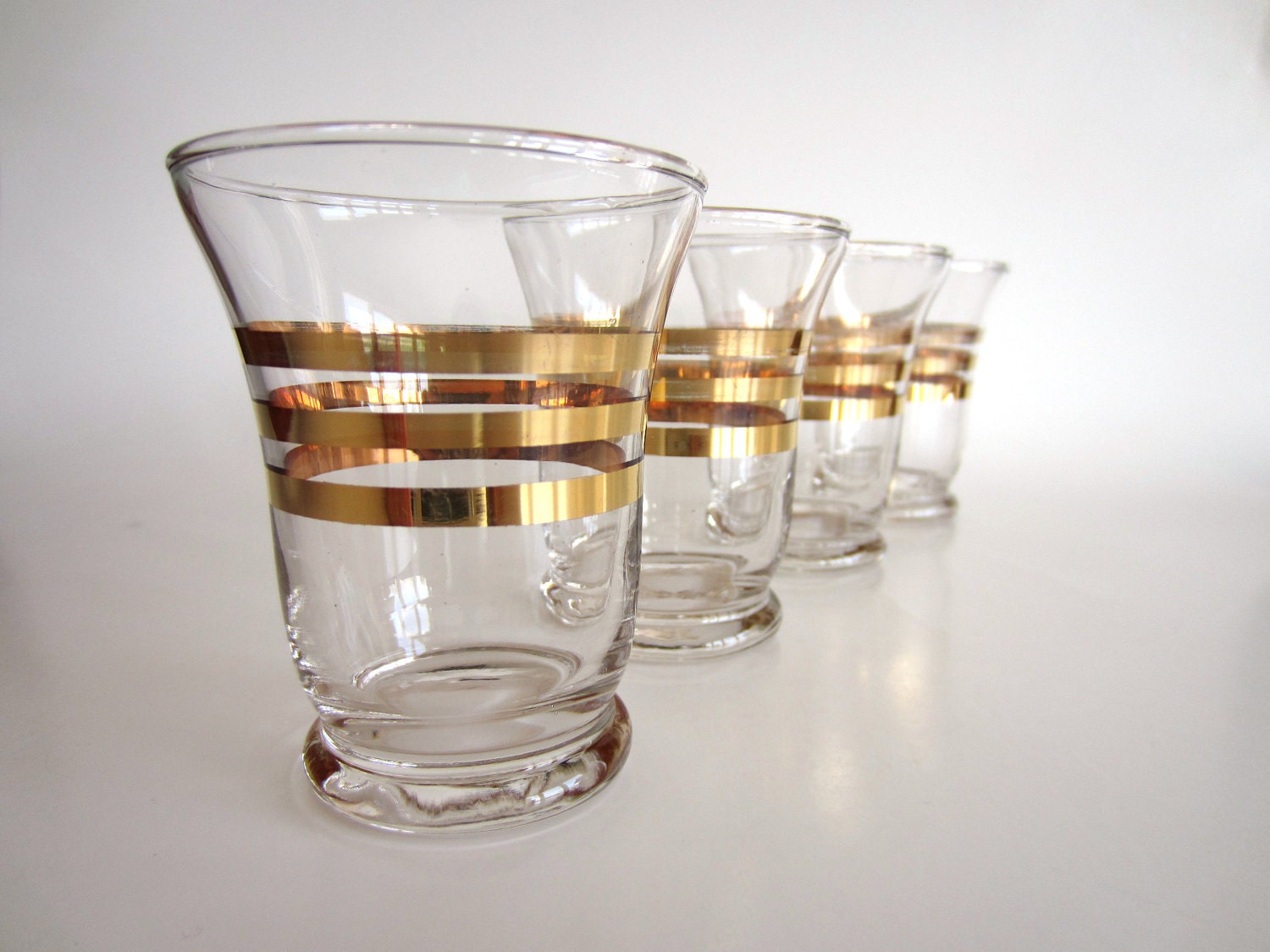 Gold Striped Glasses Mid Century Modern Vintage Retro Barware