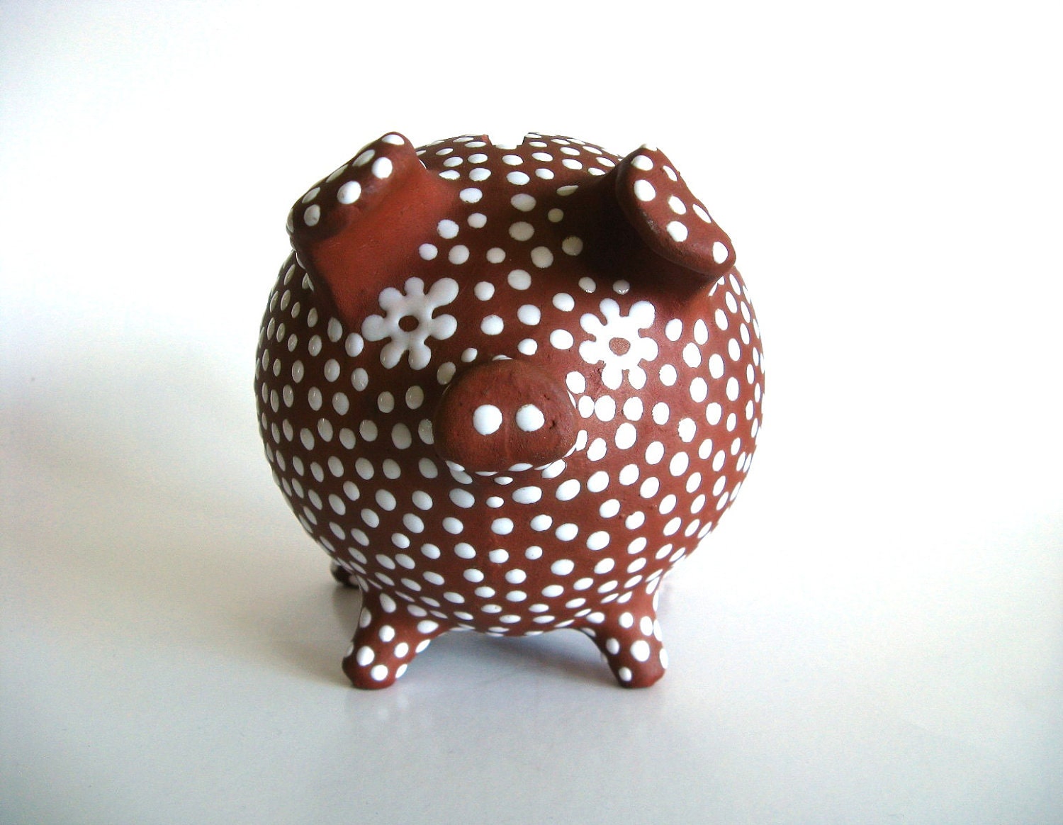 Piggy Bank Zeuthen Denmark Scandinavian Redware White Decoration Cute Vintage Retro