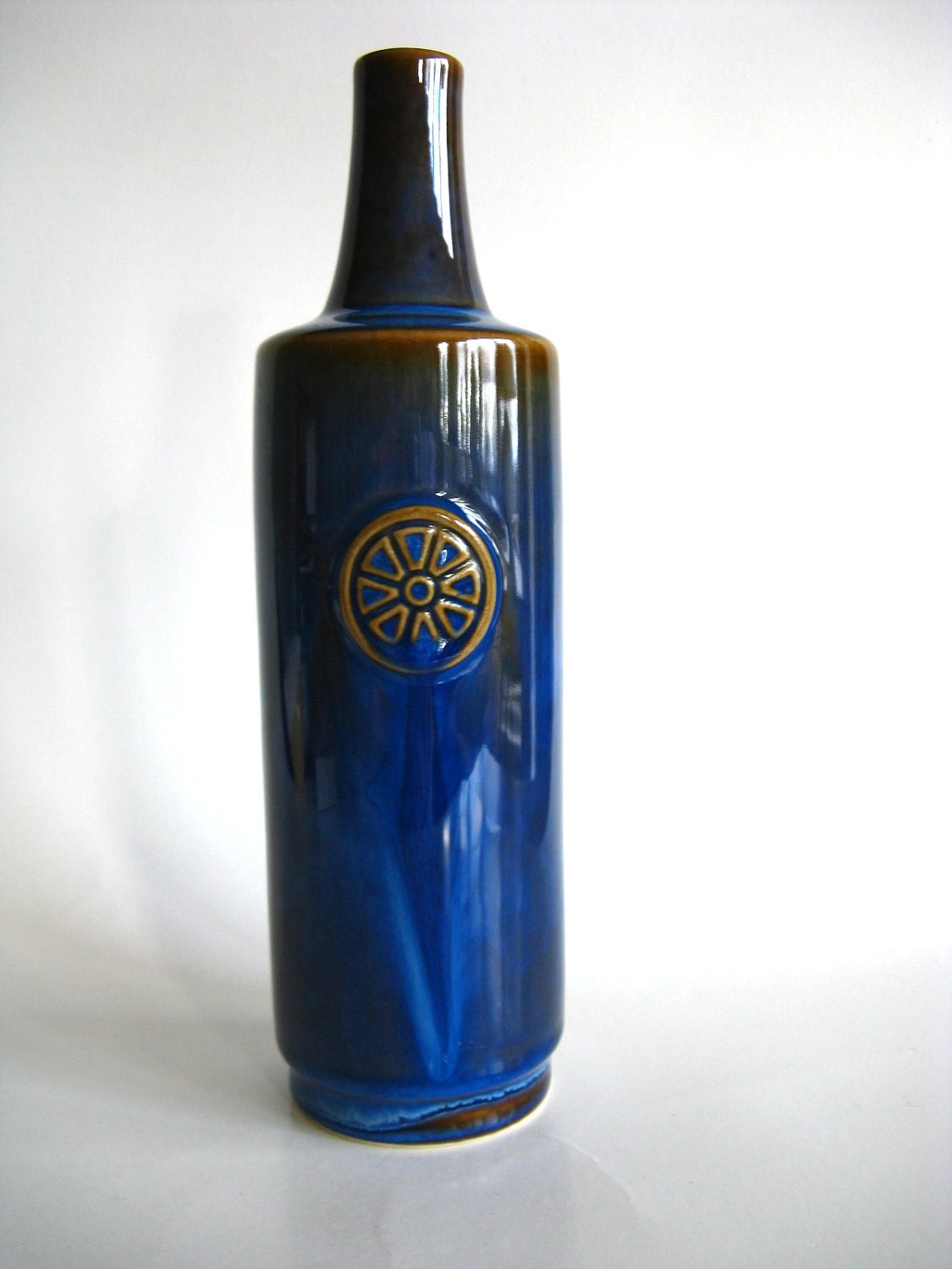 Blue Vase Scandinavian Pottery Soholm Stentoj Denmark Maria Philippi Nordlys Pinwheel Cobalt Bottle
