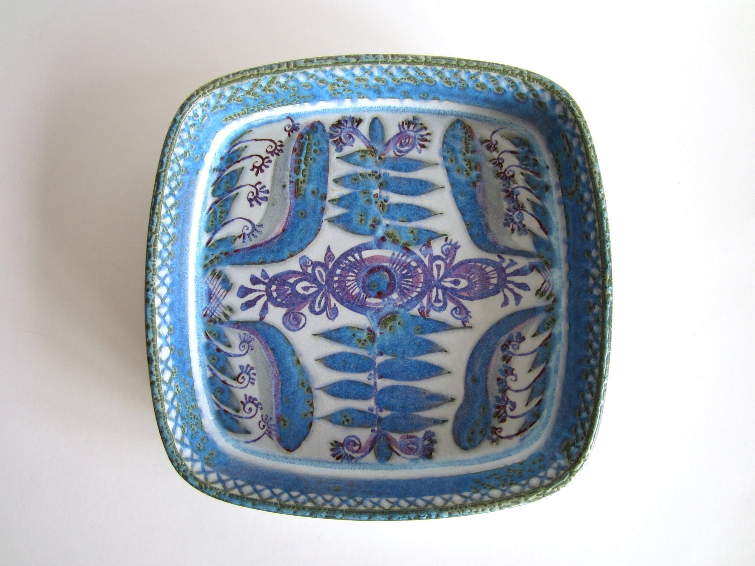 Scandinavian Bowl Royal Copenhagen Aluminia Marianne Johnson Mid Century Modern Danish Blue White Purple Green Decor