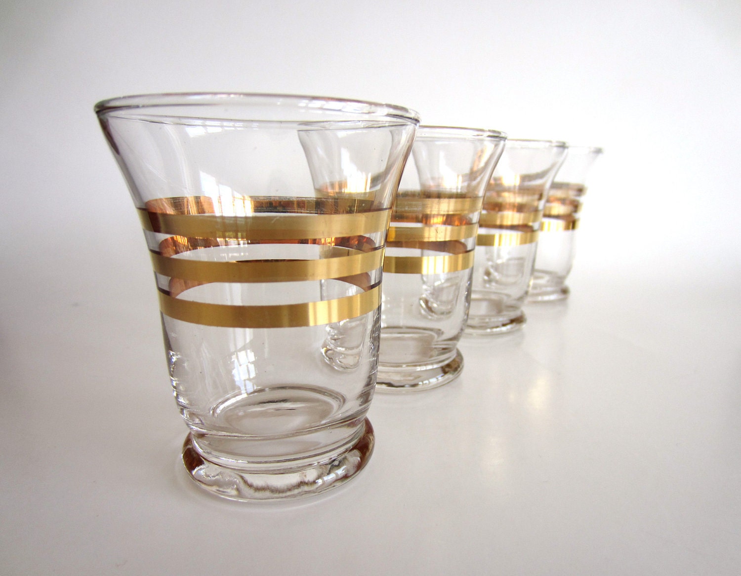Gold Striped Glasses Mid Century Modern Vintage Retro Barware