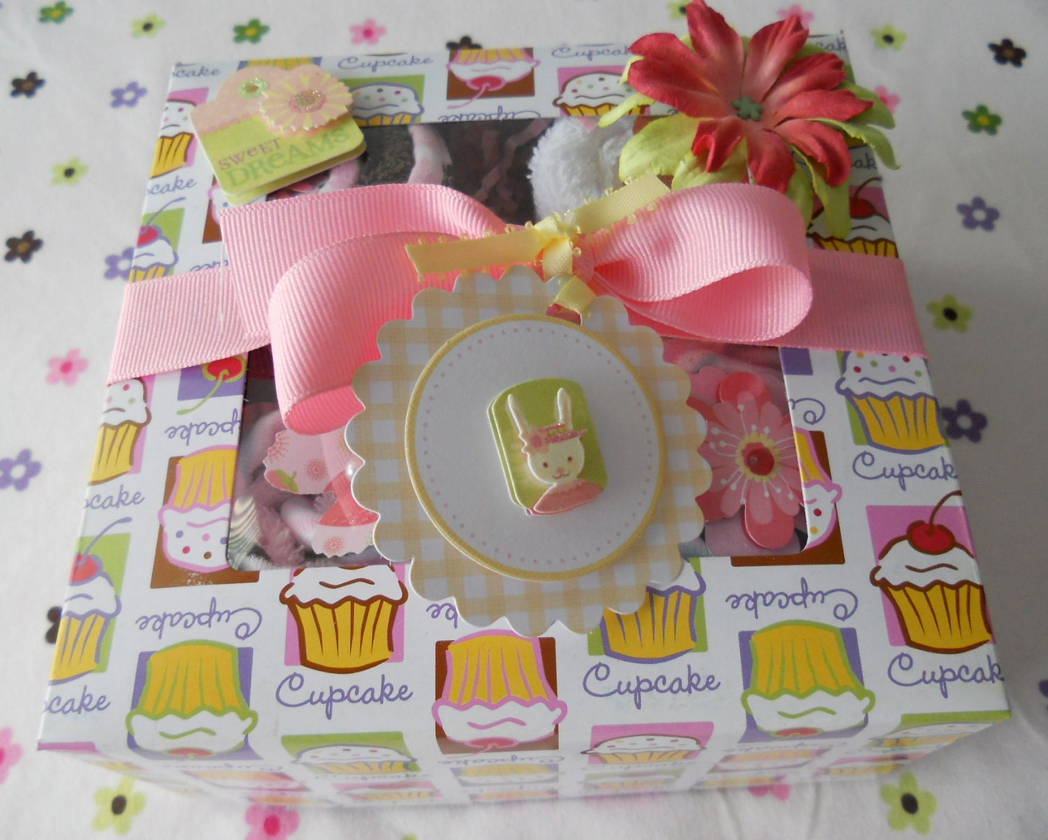 Baby Girl 2 Onesie and  4 Washcloths Cupcake Gift Set