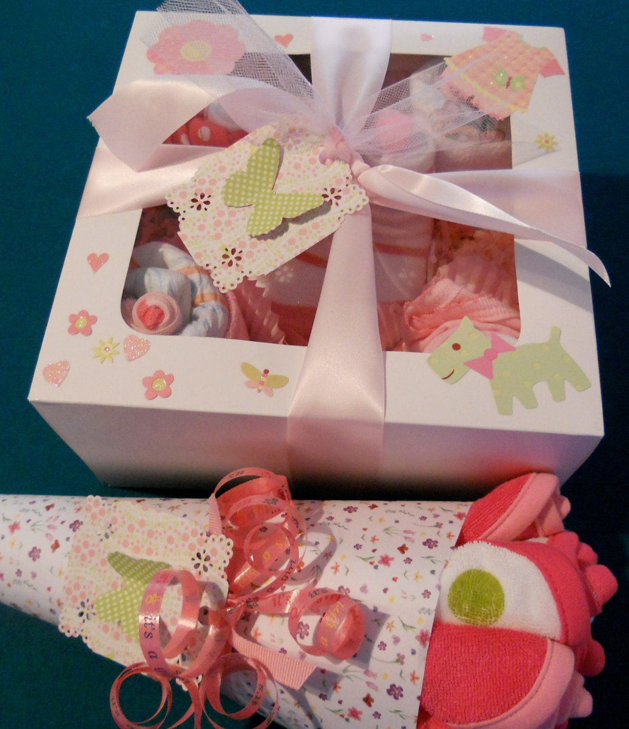 EVERYDAY LOW PRICE 15  Piece  Delicious Onesie, Diapers, Socks Washcloth Cupcakes , Washcloth Bouquet,  Free  Booties or Blanket Cupcake