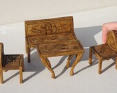 Tiny set of miniature table, bench and chairs