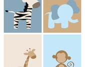 Set of 4 Zoo Safari Animal Prints