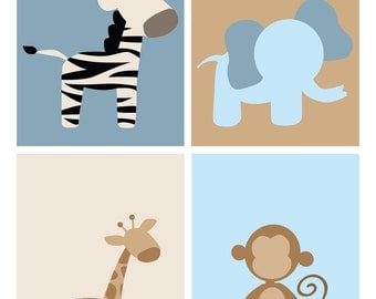 Set of 4 Zoo Safari Animal Prints