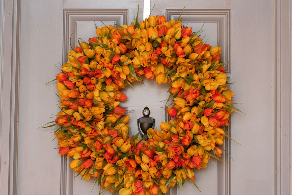 Spring Wreath- Orange and Yellow Tulip Wreath- ON SALE
