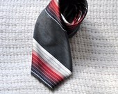 Textured Striped Mens Tie Retro Charcoal Gradient Red Gray Diagonal Striped Necktie 70's