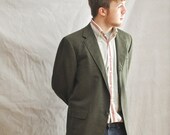 Men's Plaid Jacket Vintage Green Windowpane Plaid Vintage Sack Suit Sport Coat 44R