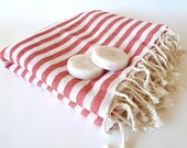 Turkish Bath Towel: Peshtemal, Light and Thin Bath, Beach, Spa, Yoga, Wellness Towel, Mother's Day Gift, Red