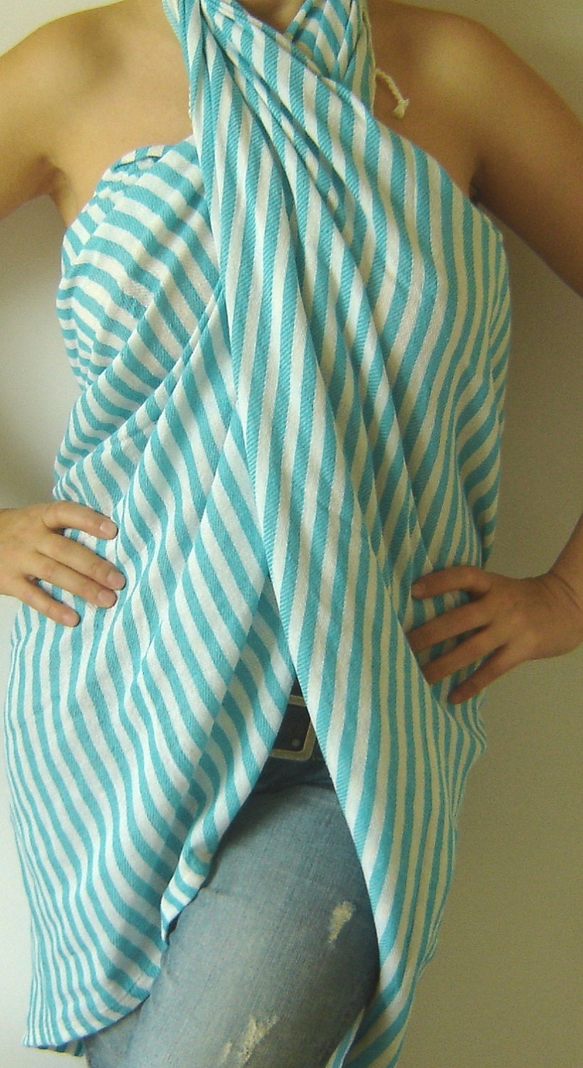 Turkish Towel, Peshtemal, Hammam towel, Bath, Beach, Spa, Sarong, Paroe, Aqua Striped